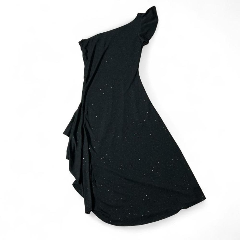 Be‎ Smart Sparkly One Shoulder Dress Womens S Black Glitter Ruffle Cocktail Glam